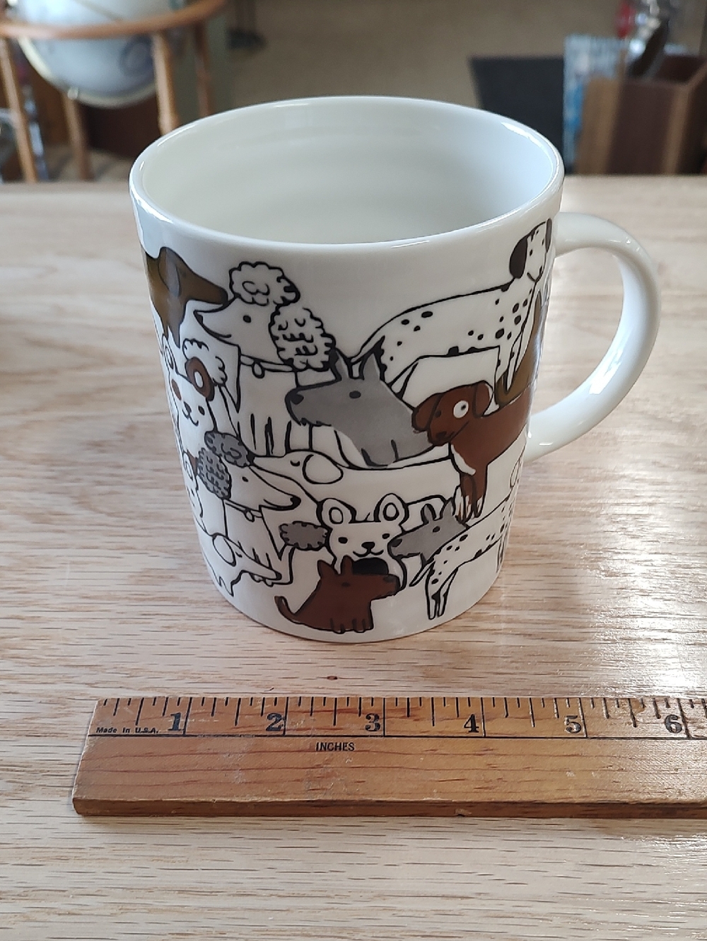 White Ceramic Dog Pattern Mug